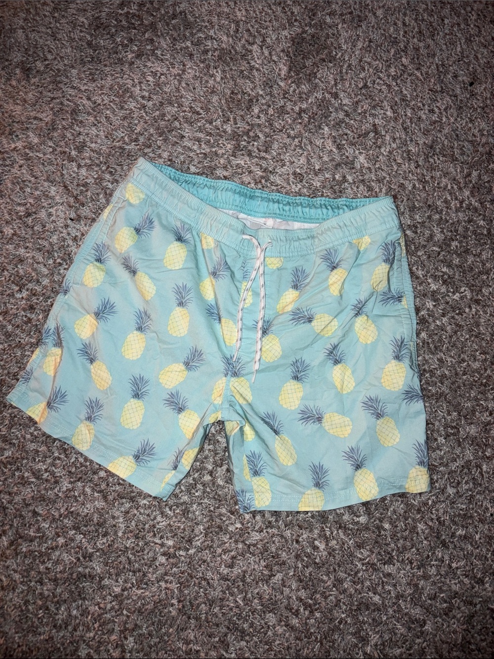 Goodfellow & Co Light Teal Swim Trunks with Yellow Pineapple Print